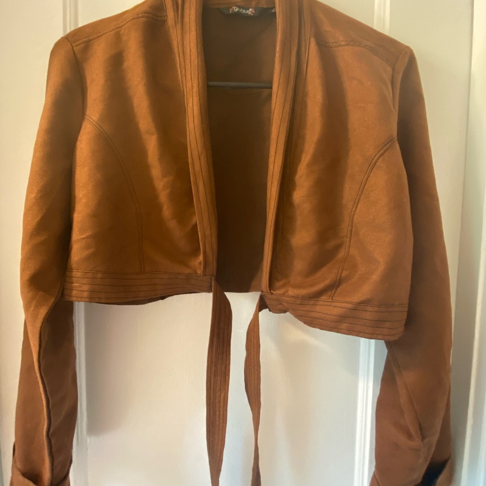 Brown Suede-Like Cropped Jacket